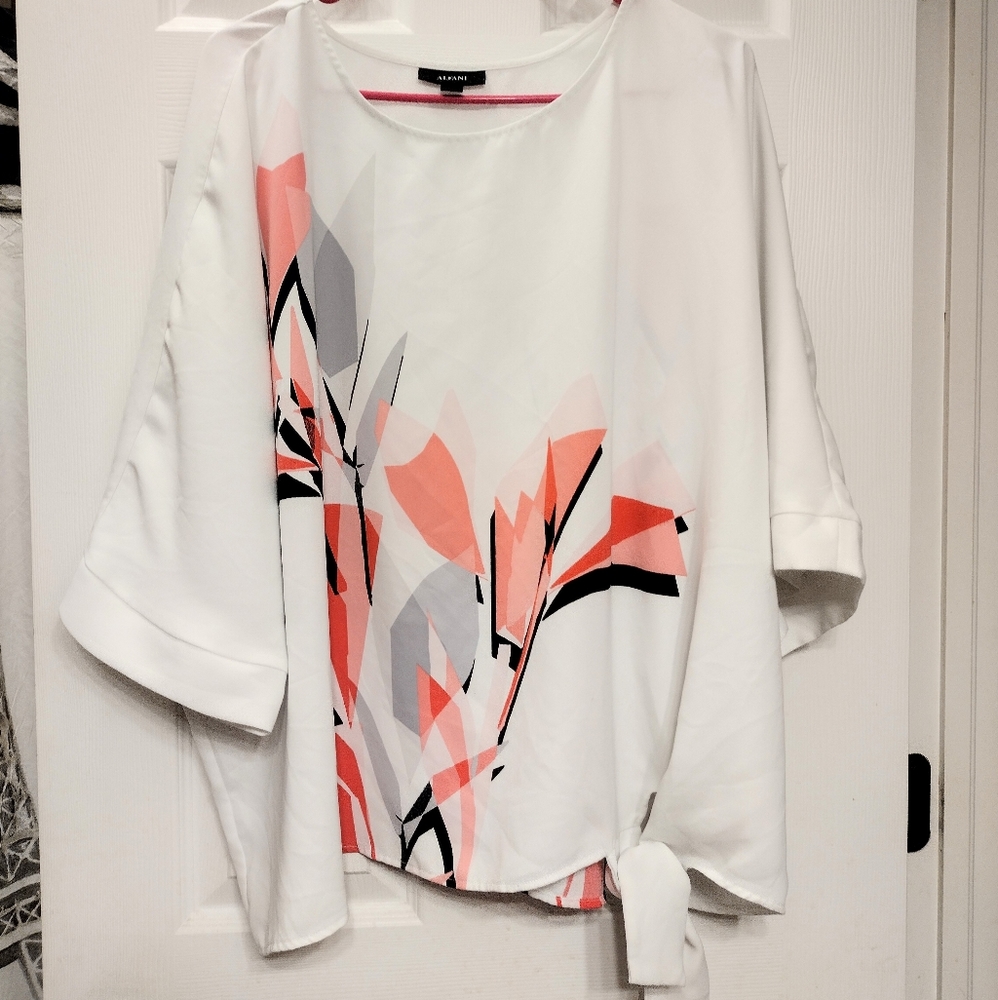Alfani Women's Printed Side Tie Top White Size 3X